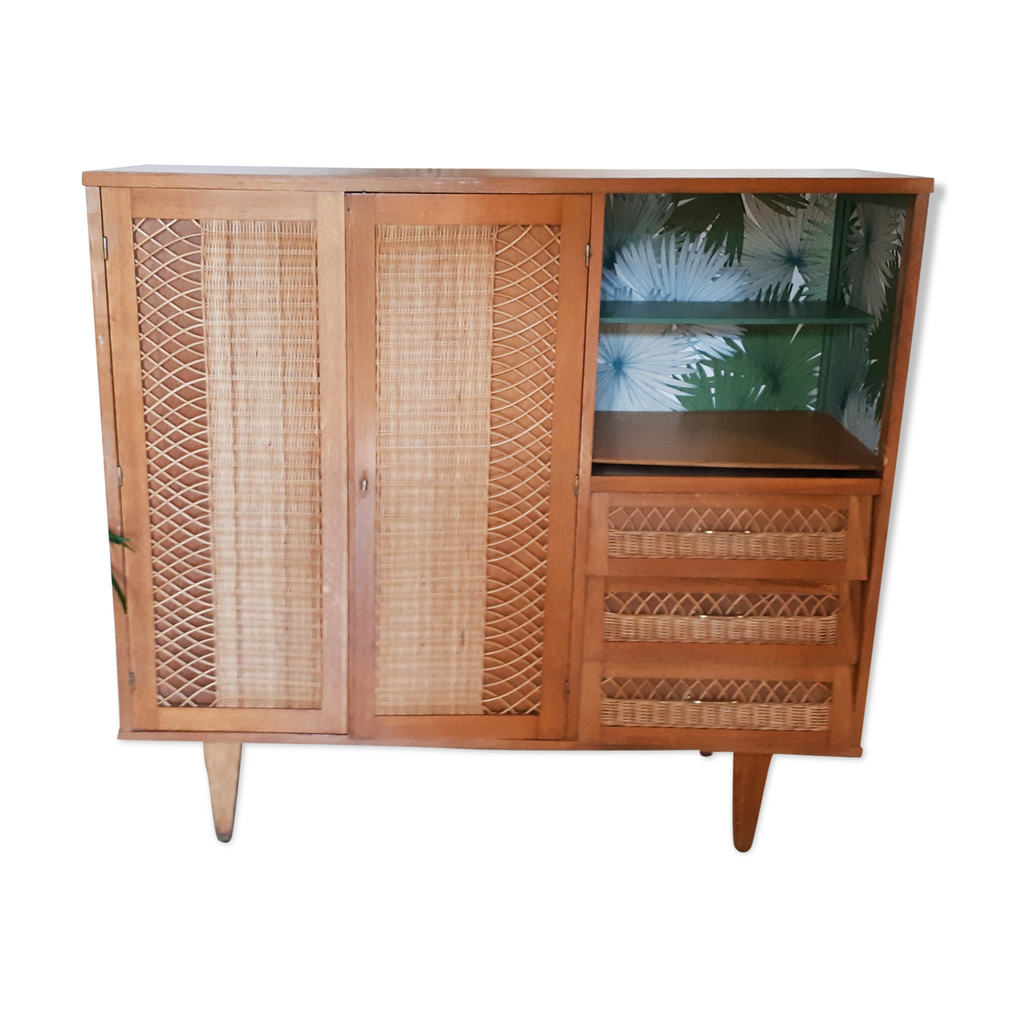 Armoire vintage en bois et rotin Selency