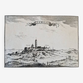 17th century copper engraving "Lerida (Spain)" By Sébastien de Pontault de Beaulieu