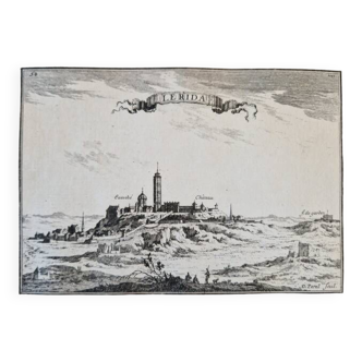 17th century copper engraving "Lerida (Spain)" By Sébastien de Pontault de Beaulieu