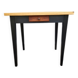 Small two-tone honey and black desk side table
