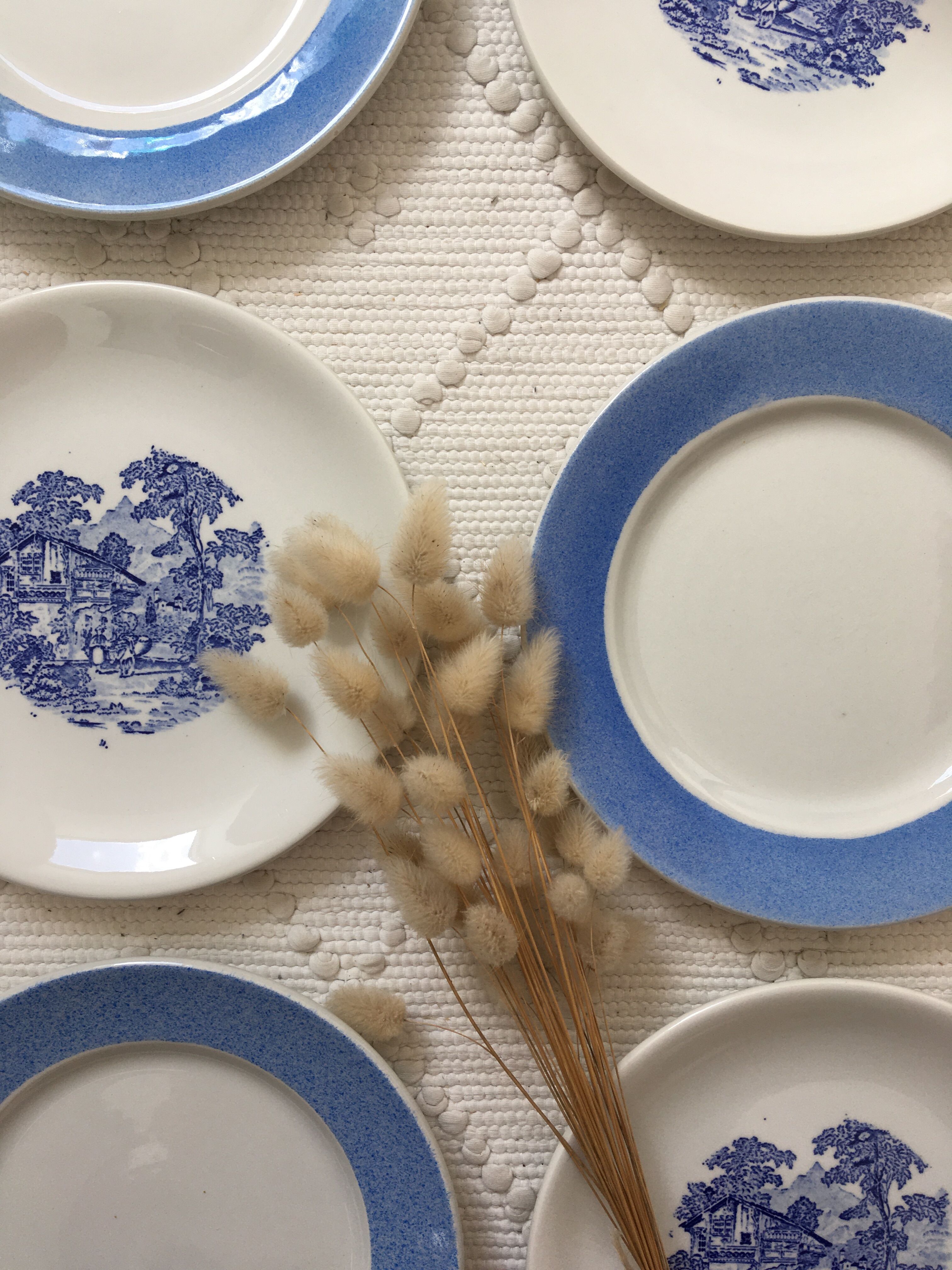 Blue & white mismatched dessert plates