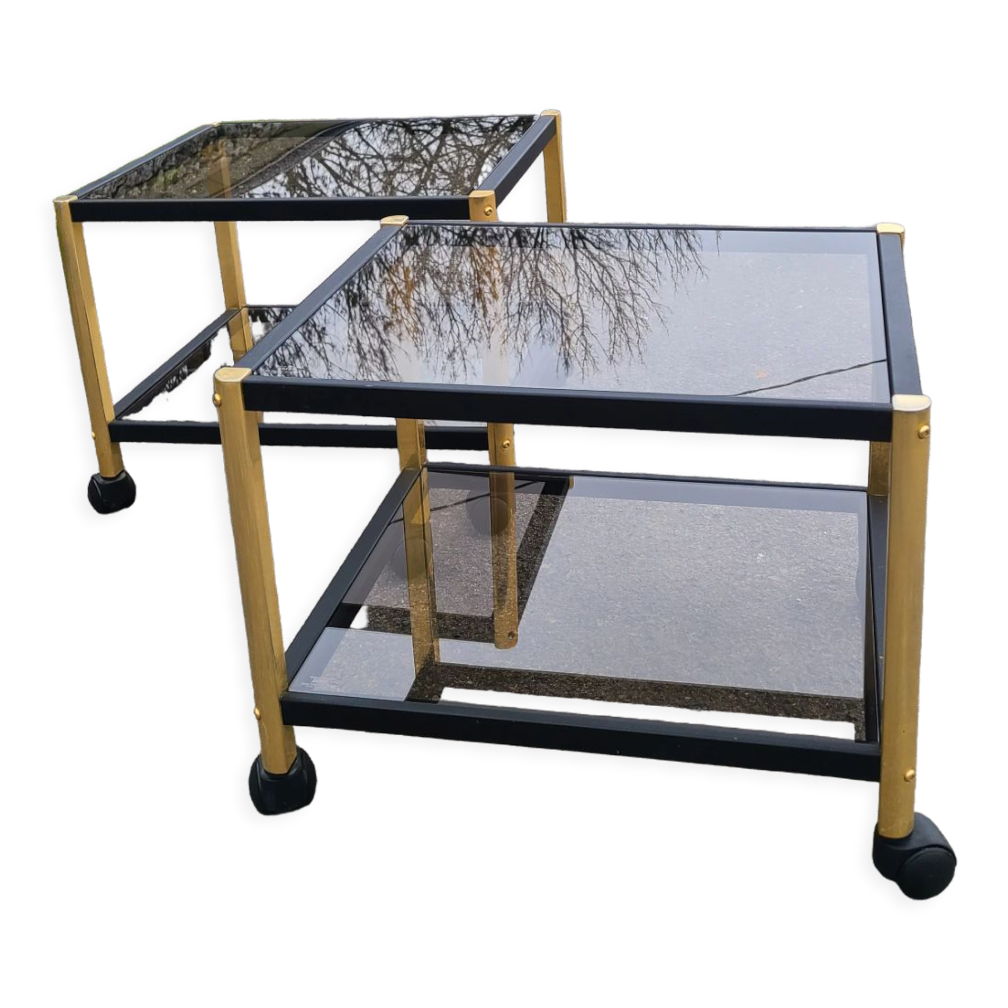 Coffee table golden black and Erard smoked glass