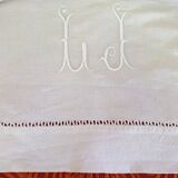 Drap ancien en lin - Monogramme LJ - 205 x 282 cm (dJ)