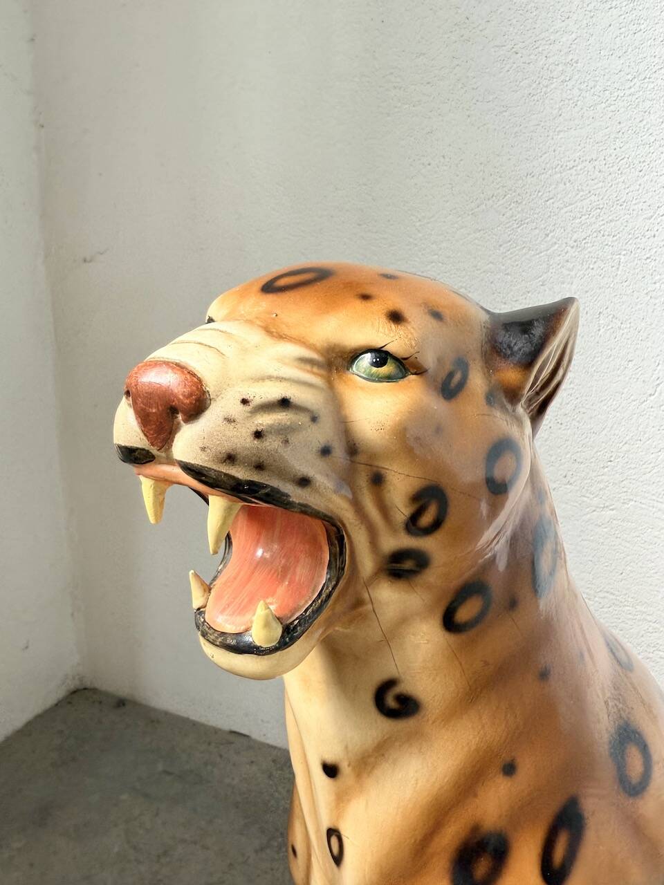 XL Italian ceramic leopard sculpture statue 1970