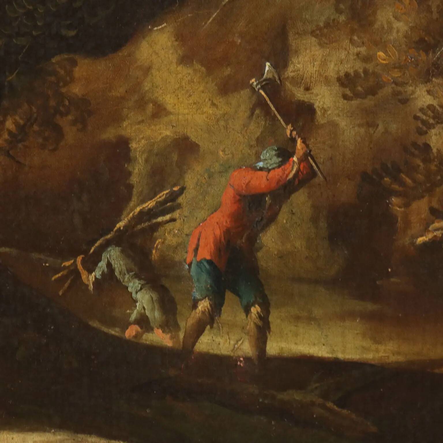 Ancient table, influence of Marco Ricci, winter landscape '700