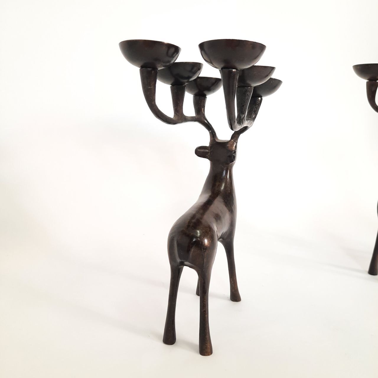 Pair of deer candle holders, bronzed brass