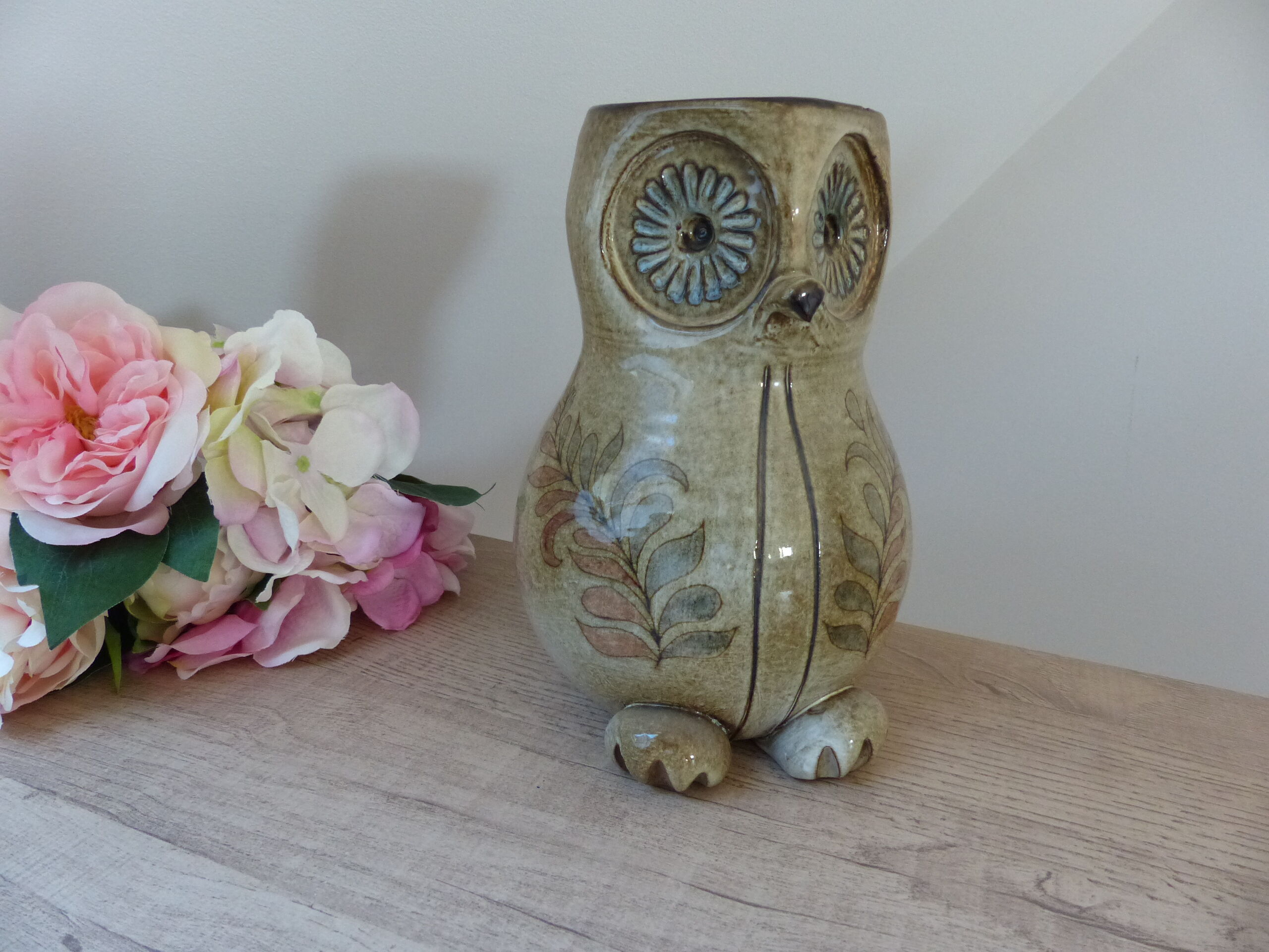 Vase chouette zoomorphe en grès vintage