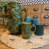 Green Barbotine Pitcher and Mug