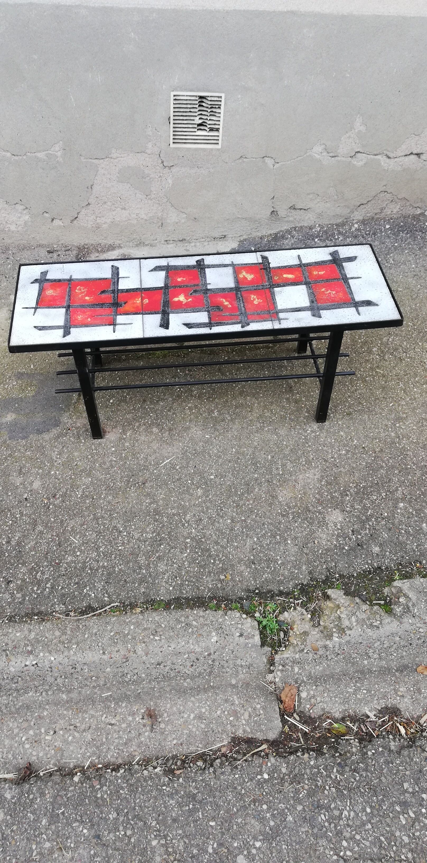 Vintage coffee table metal and lava stone