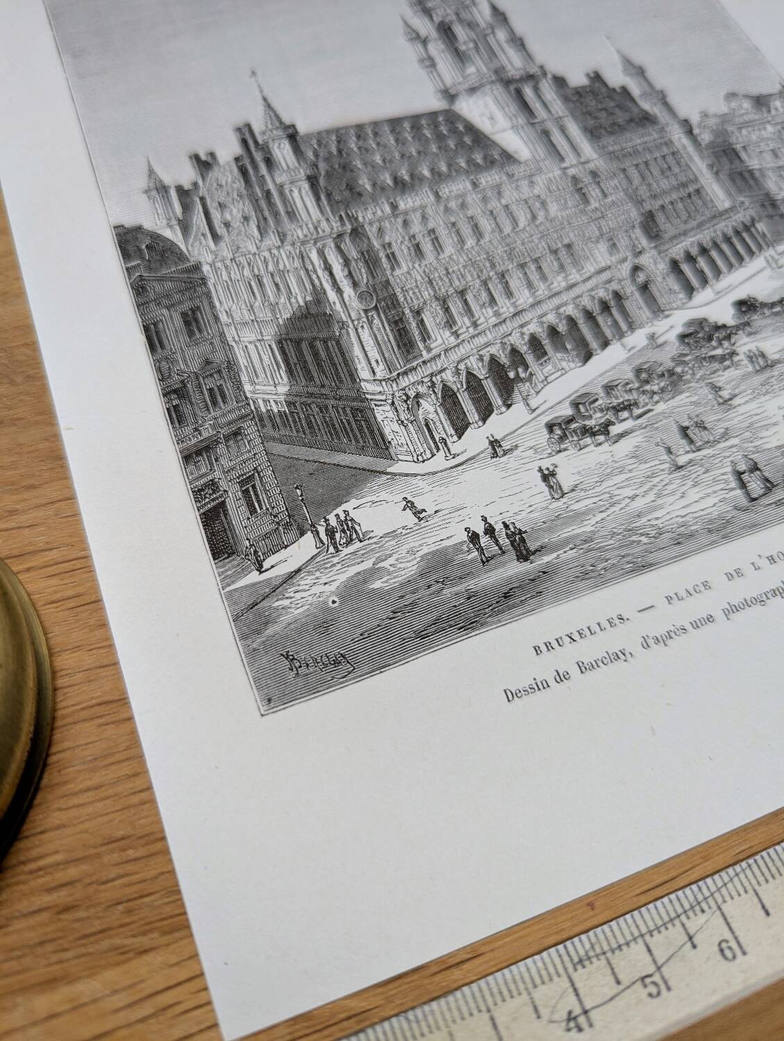 Brussels City Hall, Belgium, printed illustration from 1878.