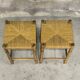 Paire de tabourets vintage en bois et paille