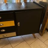 Commode buffet année 60 cuir et bois
