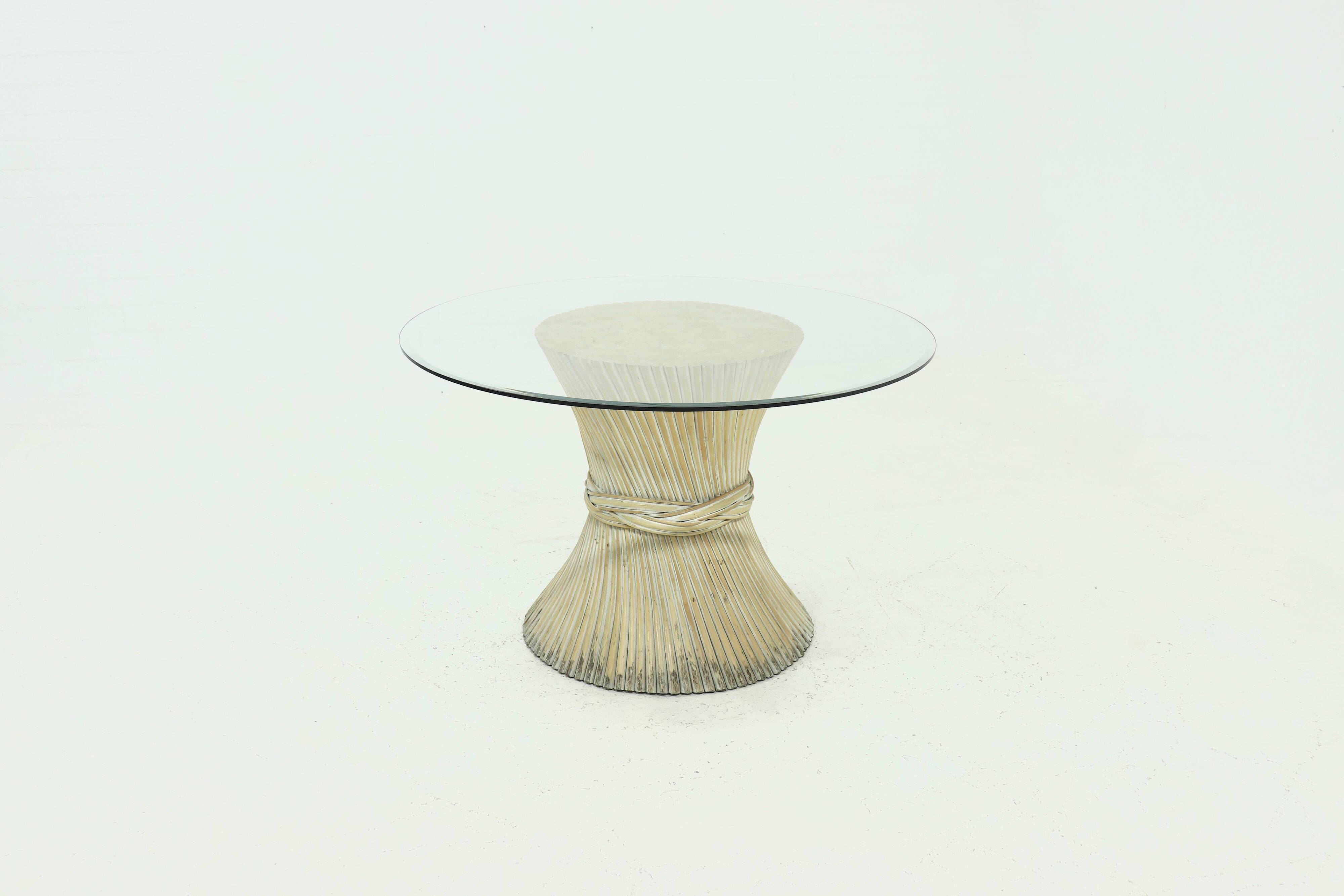 Bamboo and Glass Round Dining Table Attributed to McGuire, USA 1970s