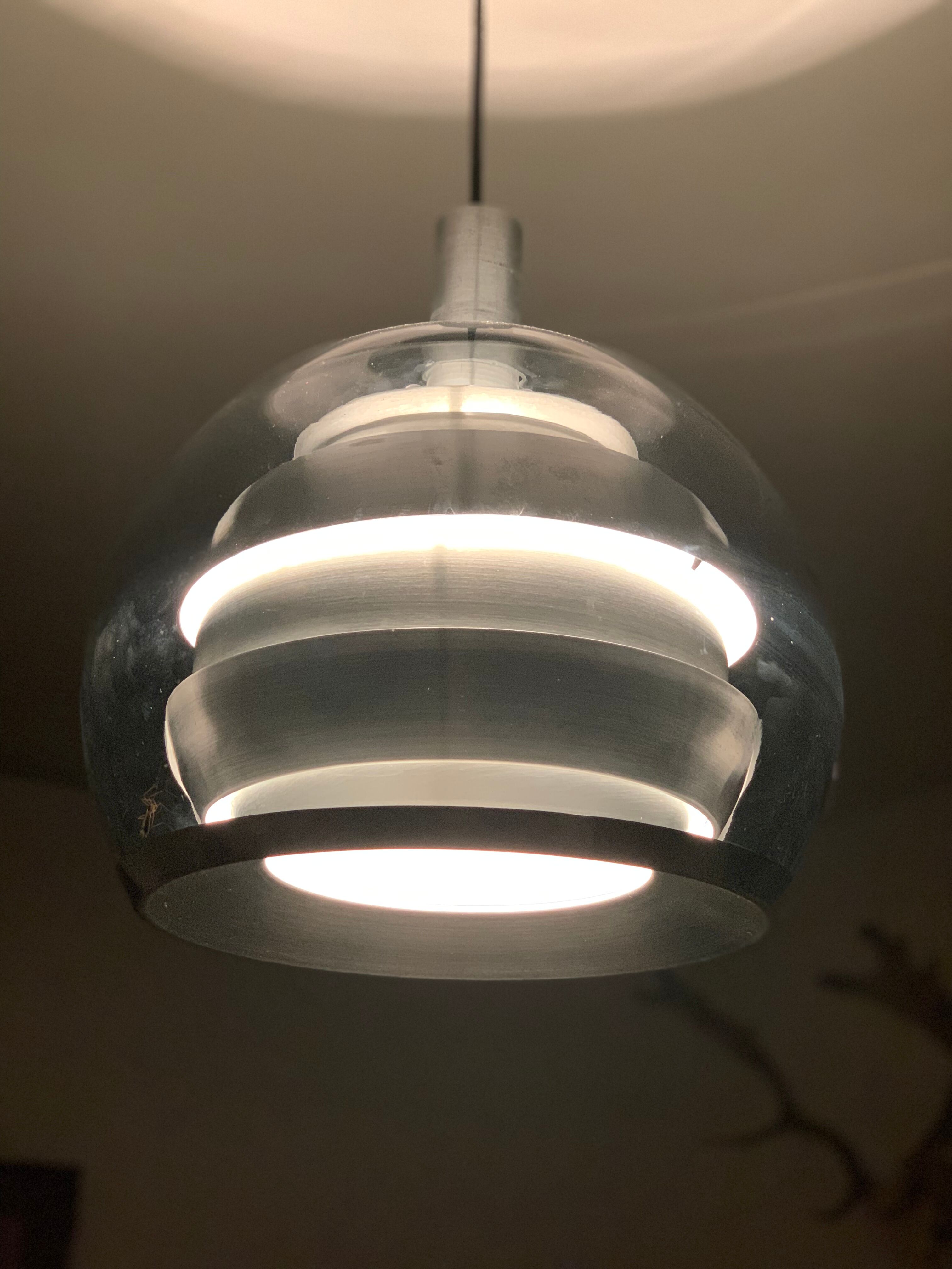 Doria metal and bluish glass hanging lamp