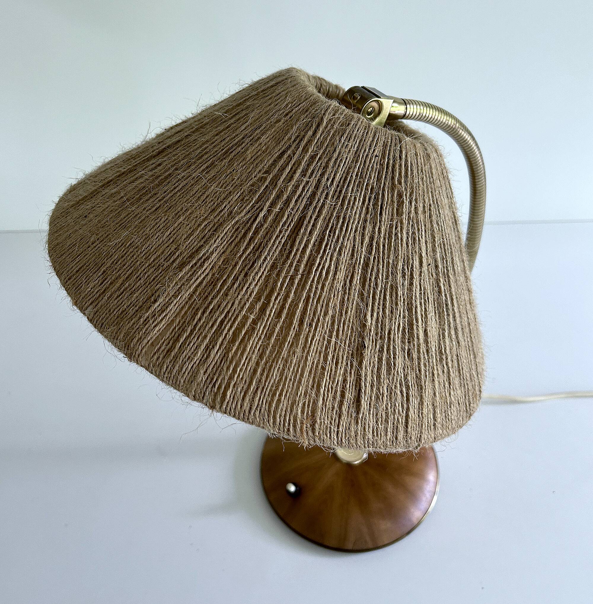 Vintage Scandinavian Lamp, Wood Brass Sisal