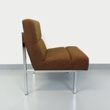 Vintage modernist armchair in wool fabric and chrome metal
