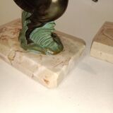 Art Deco bookends with metal swans, double patina and marble base.