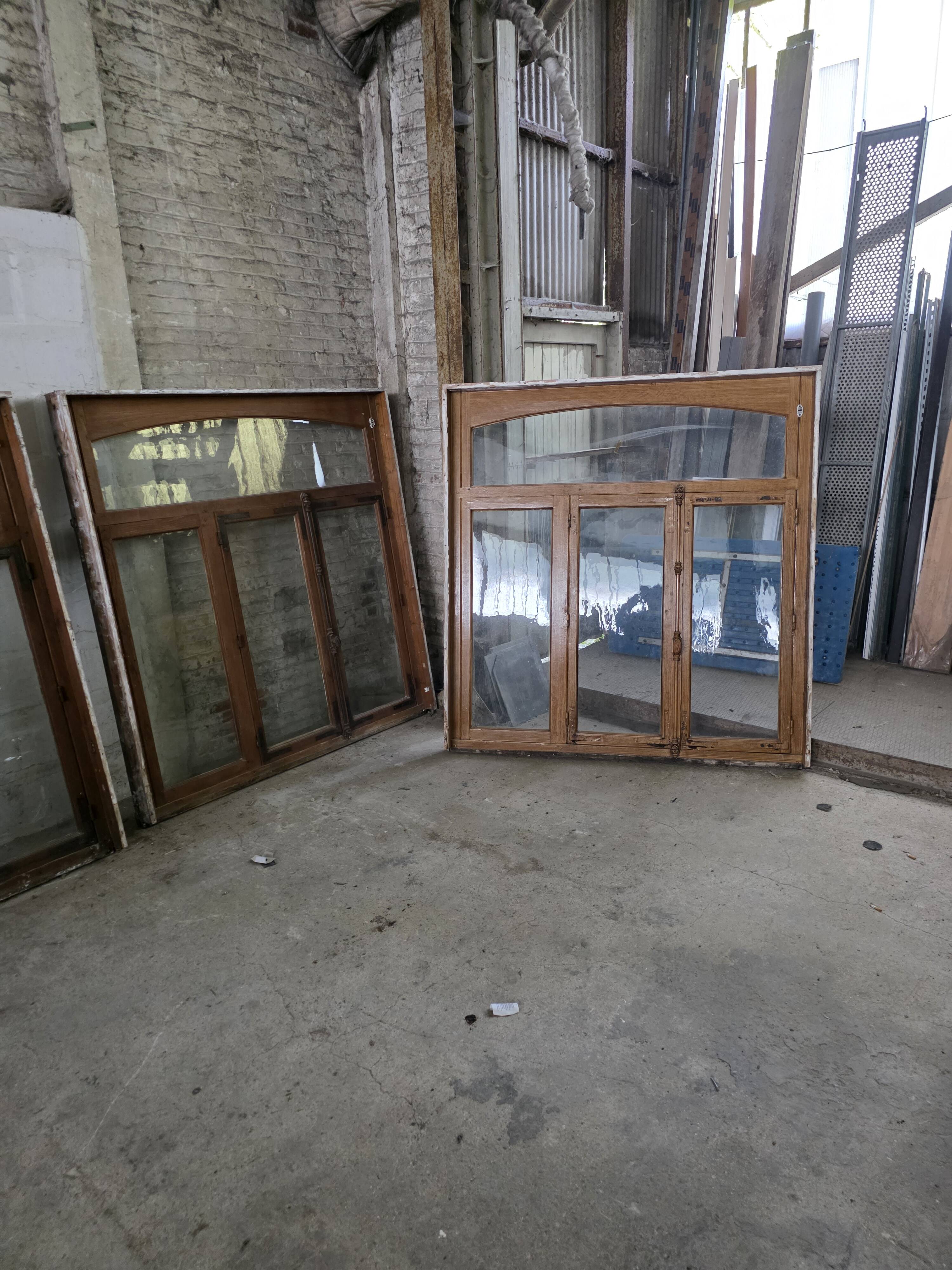 4 old solid oak windows from the early 20th century