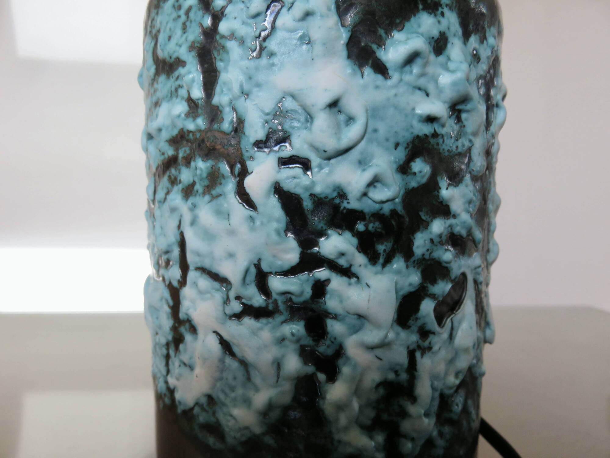 Lamp creations "LUC VALLAURIS" in black and blue fat lava ceramic, 1950.