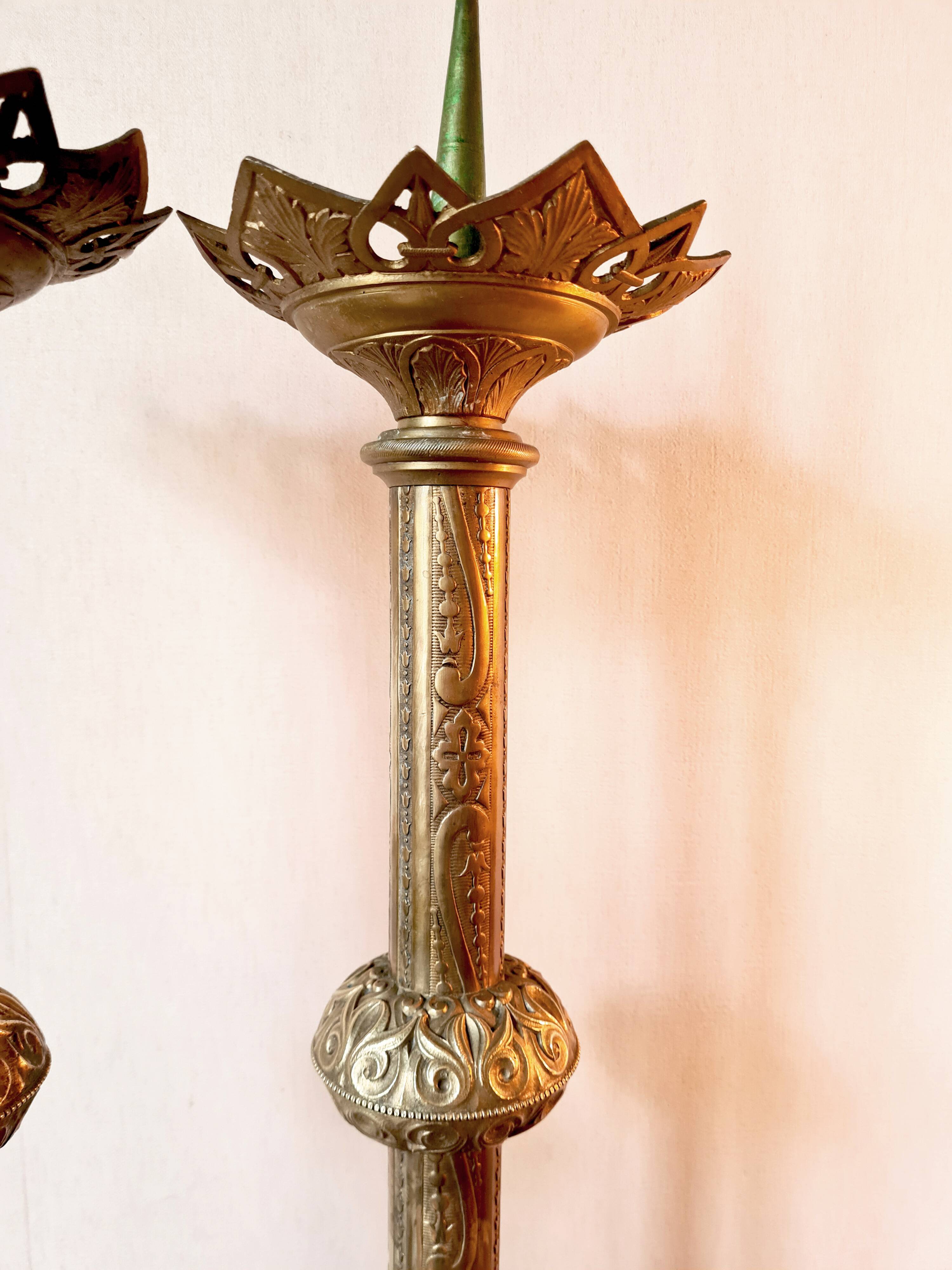 Pair of large Empire solid brass candlesticks – 78 cm