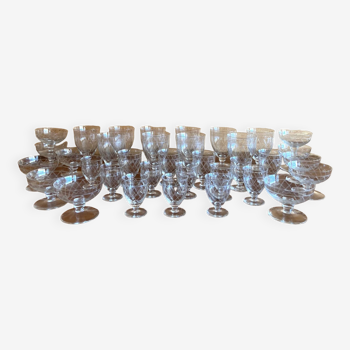 Art deco part of service of glasses and carafes 37 pieces circa 1940