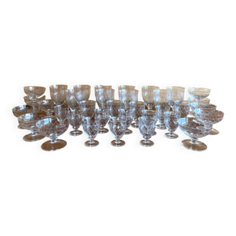 Art deco part of service of glasses and carafes 37 pieces circa 1940