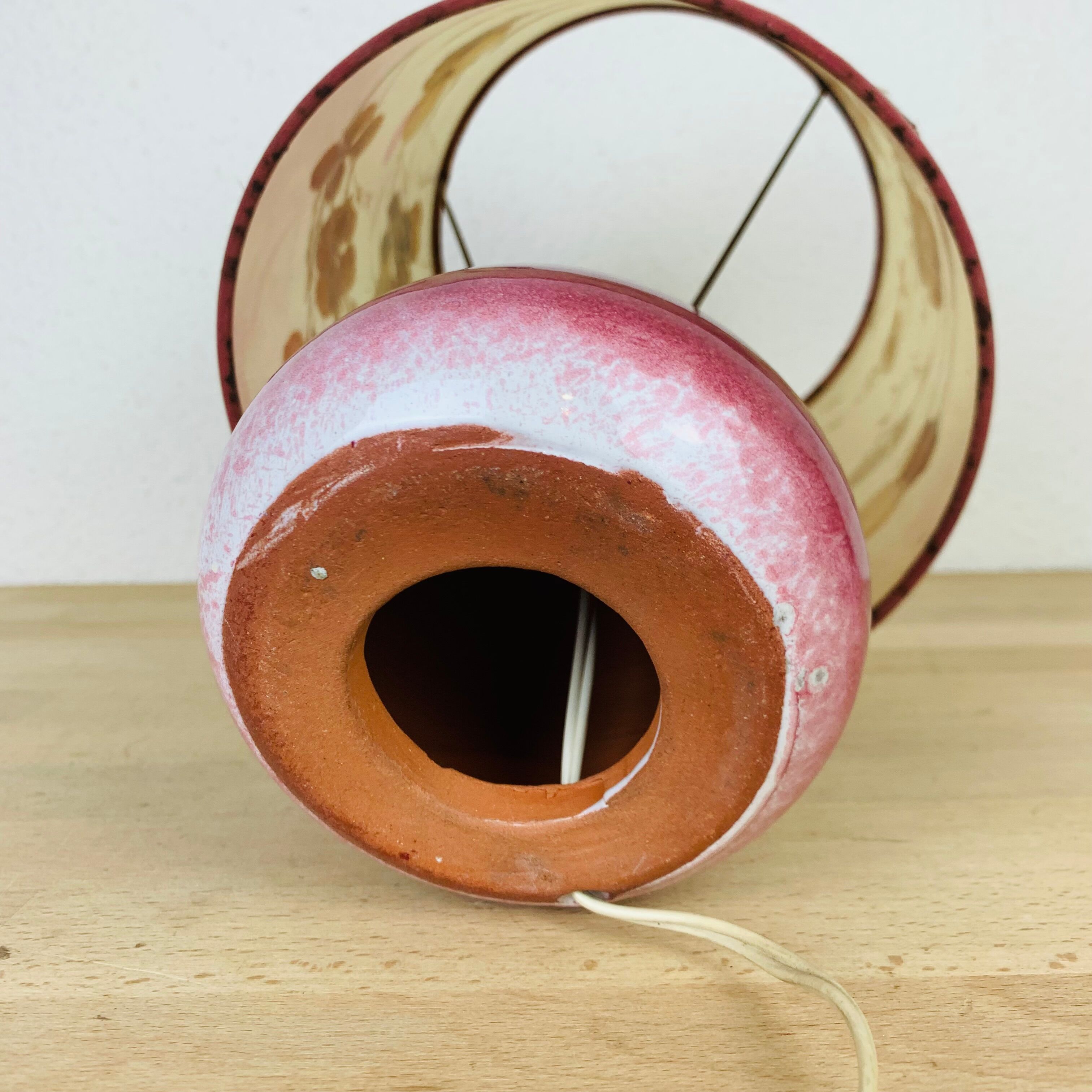 Pink ceramic fig lamp, dried flowers lampshade