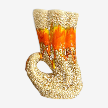 Beige and orange glazed ceramic vase
