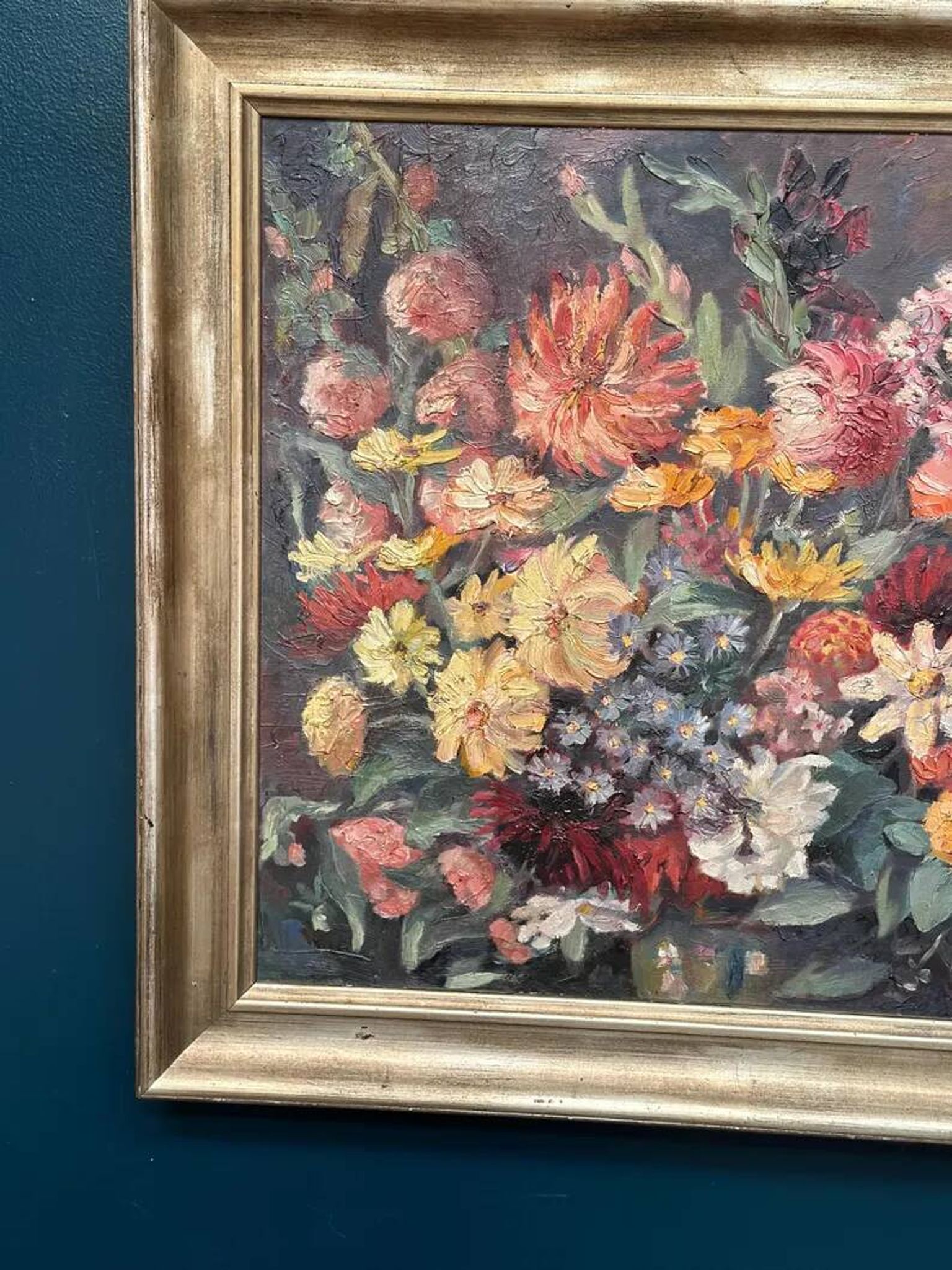 Original Still Life Oil on Canvas “Still Life with Flowers” by F. Wiegand