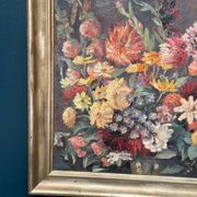 Original Still Life Oil on Canvas “Still Life with Flowers” by F. Wiegand