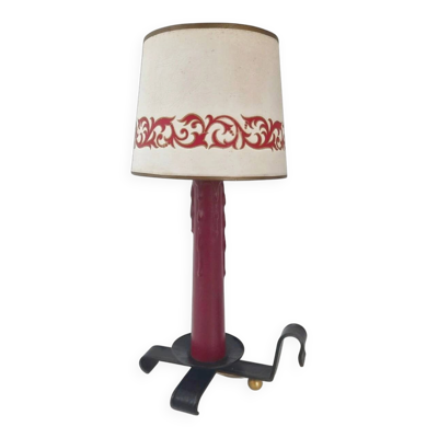Lampe de table vintage 1950 en cuir noir & bordeaux 50s dlg jacques adnet r