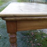 Cherry farm table, turned legs, 2 extensions