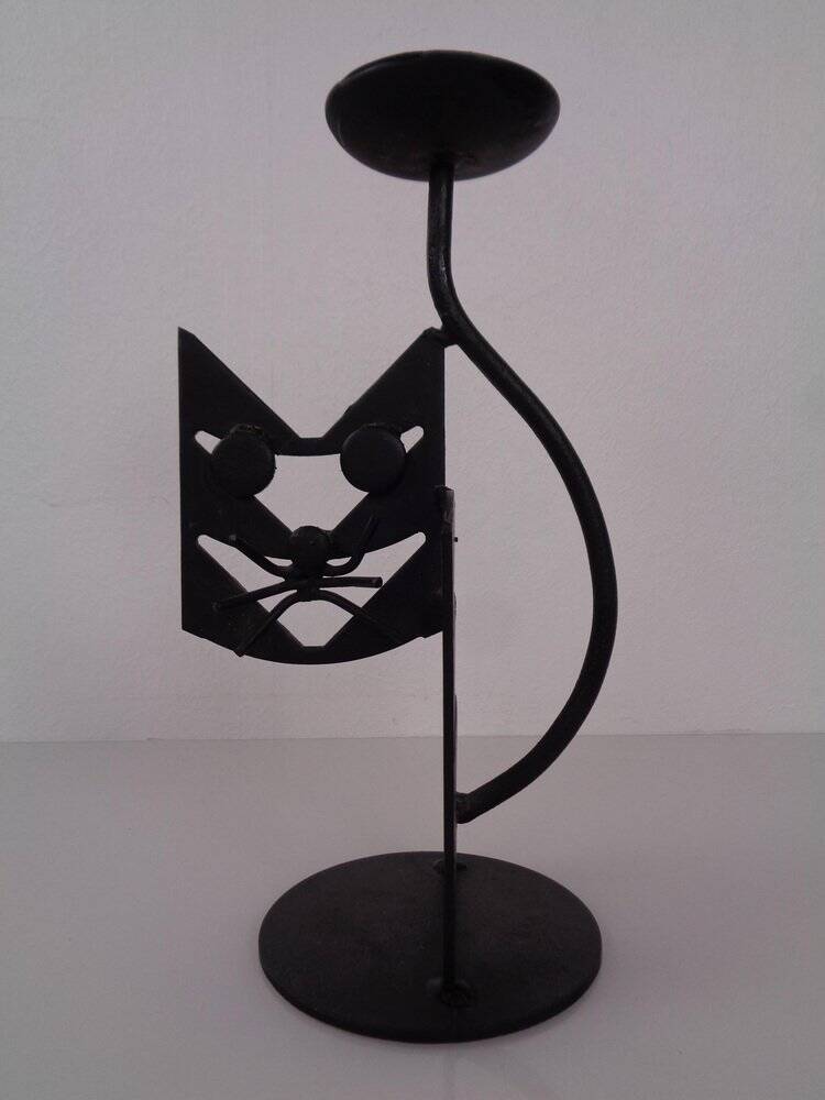 Brutalist Iron Cat Candleholder, Germany, 1960s
