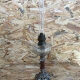 Old kerosene lamp with marble metal pedestal & crystal body + vintage tube