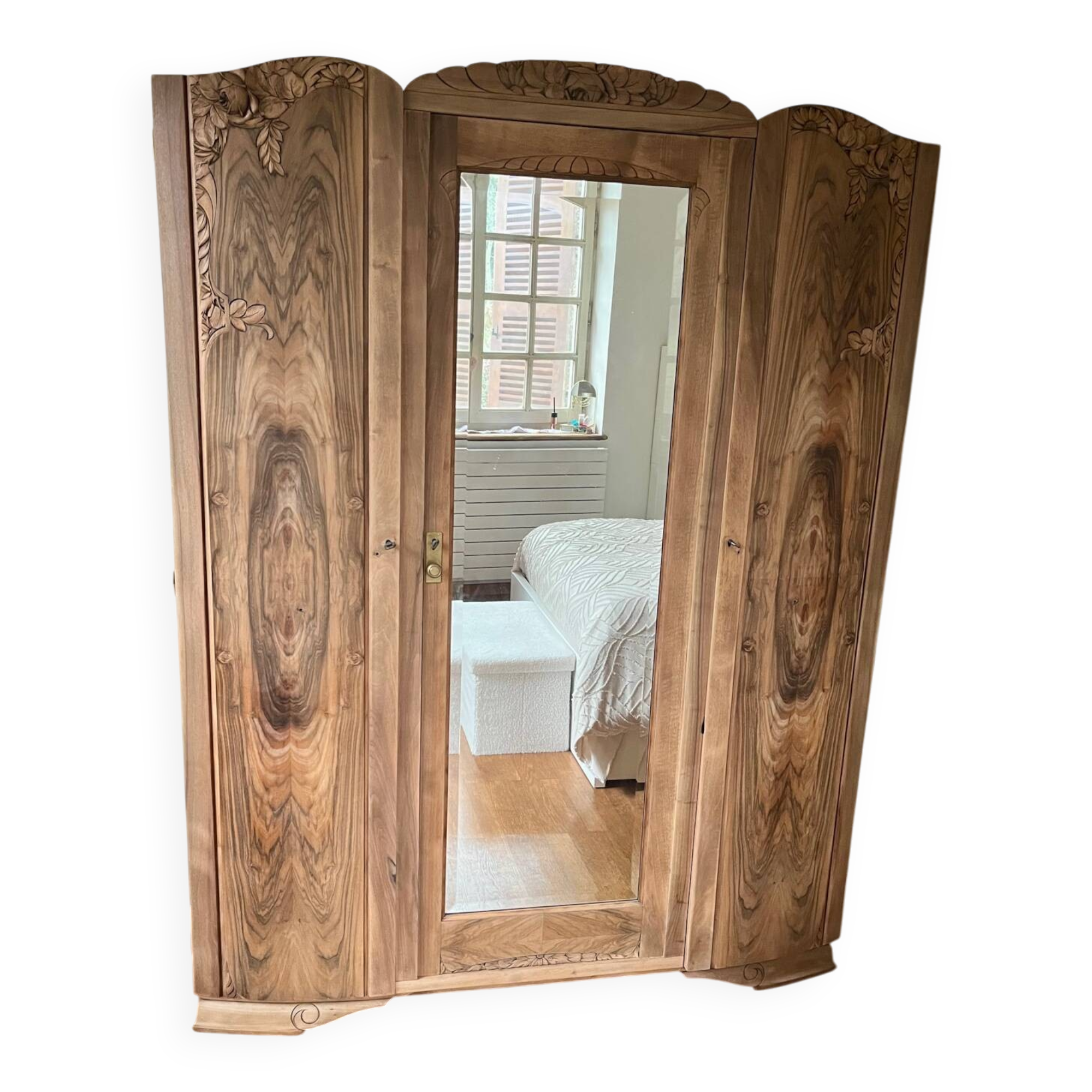 Vintage Art Deco wardrobe in raw wood