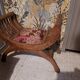 CURULE seat in antique Roman style, restored in teak wood and jacquard satin fabric