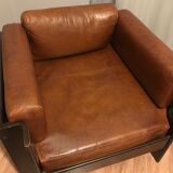 Fauteuil en cuir et palissandre Sergio Asti