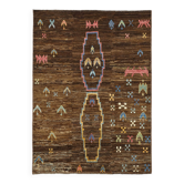 Tapis tribal unique en laine marron noué à la main, 145 cm x 200 cm