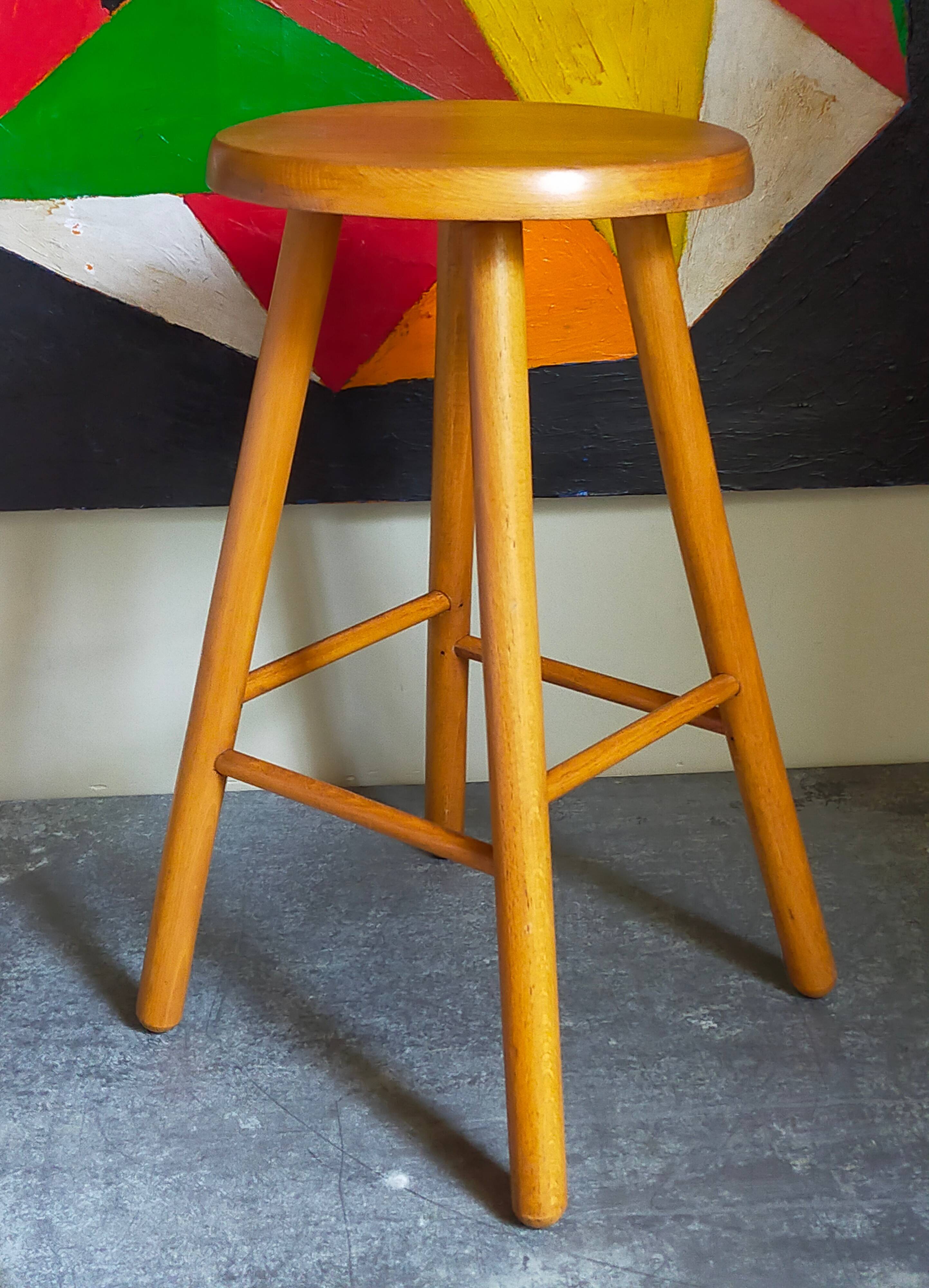 Vintage blond wooden stool
