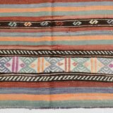 6x8 Ethnic Striped Green & Orange Kilim Rug, 176x230Cm