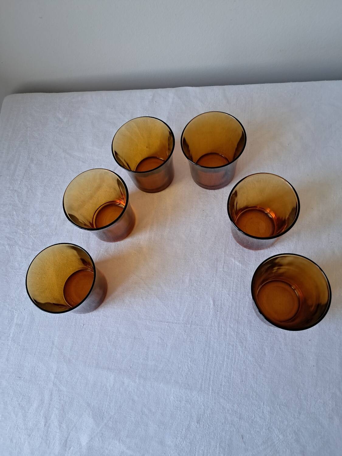 6 Vintage Amber Water Glasses. DURALEX