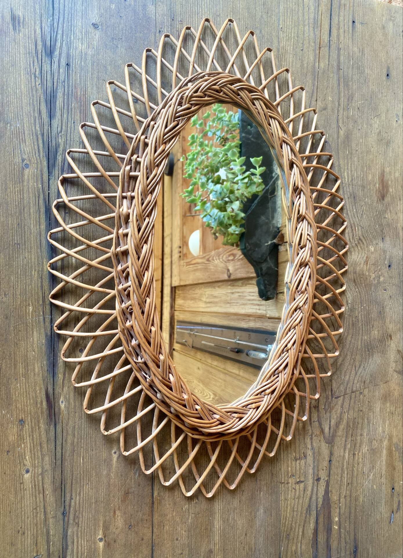 Vintage oval rattan mirror 57x40