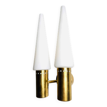 Brass Coloured Double Wall Lamp By Hans-Agne Jakobsson For Markaryd, Sweden, 1960S