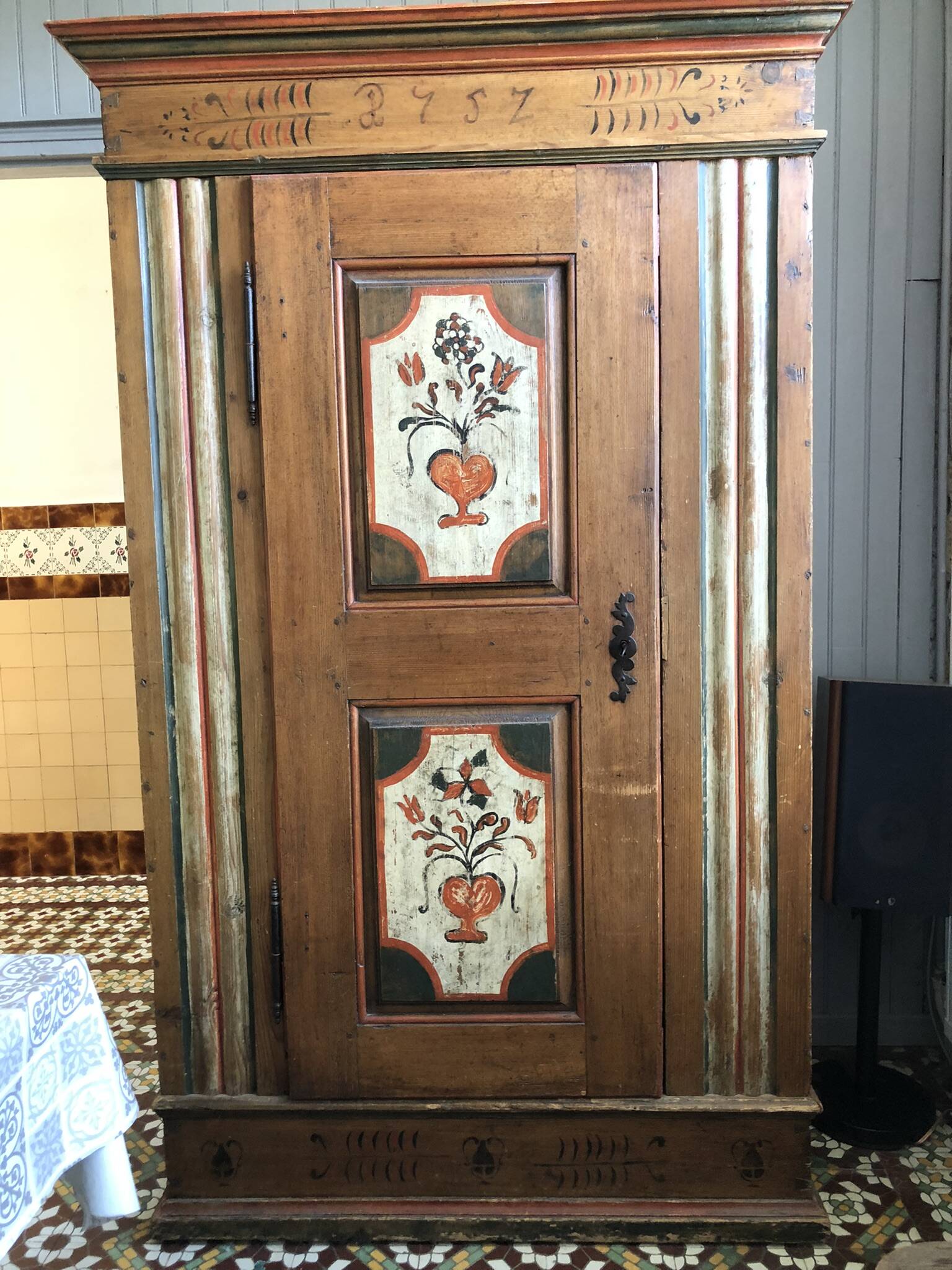 Alsatian polychrome furniture cabinet 1757