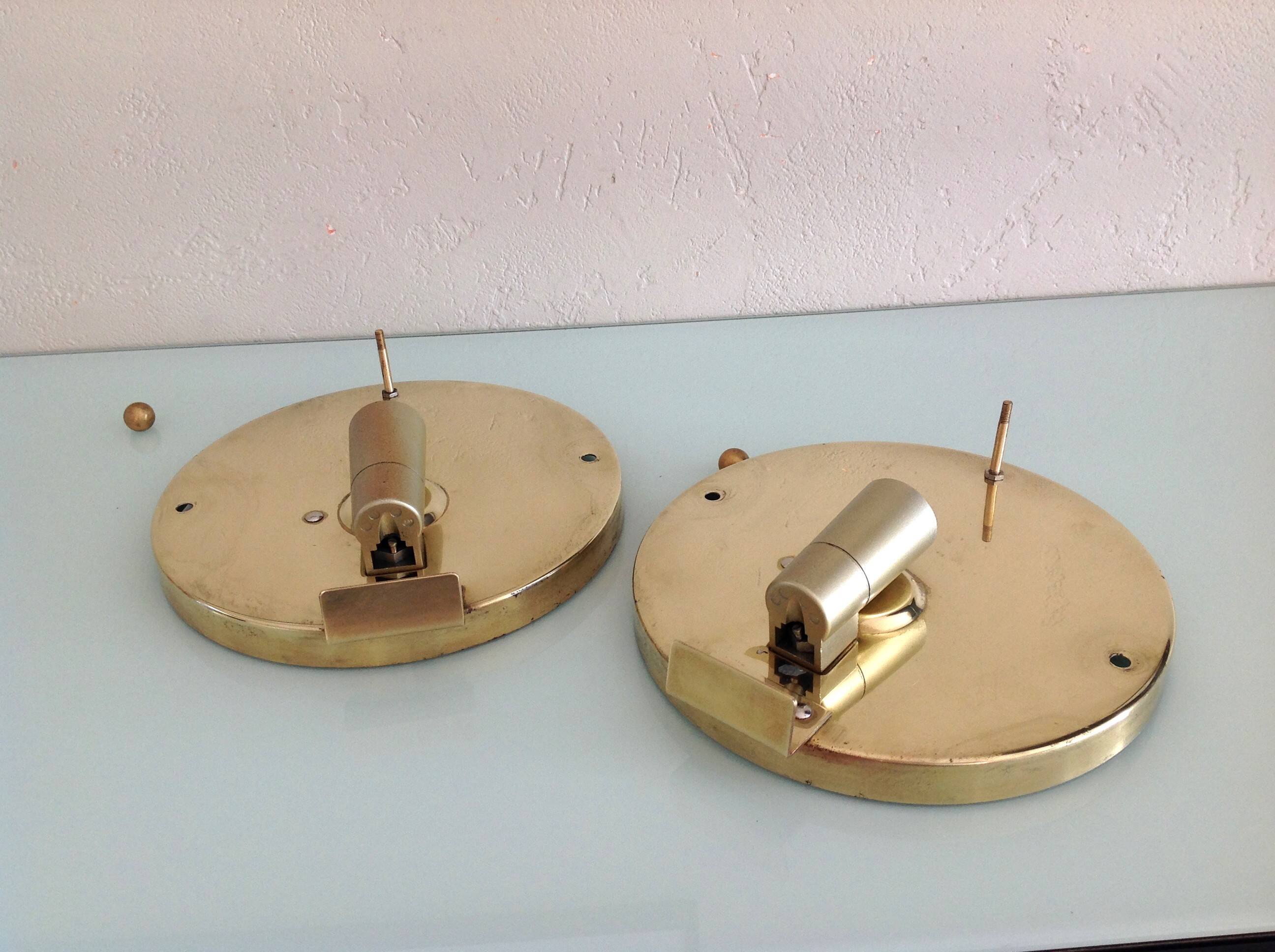 Pair of ice glass and brass wall lights by Limburg / vintage 60s-70s