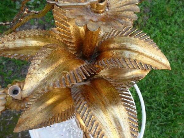 Lustre type palmier en métal doré de Hans Kogl palmier 3 feux