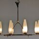 Eight-light chandelier in glass and brass, France circa 1960.
