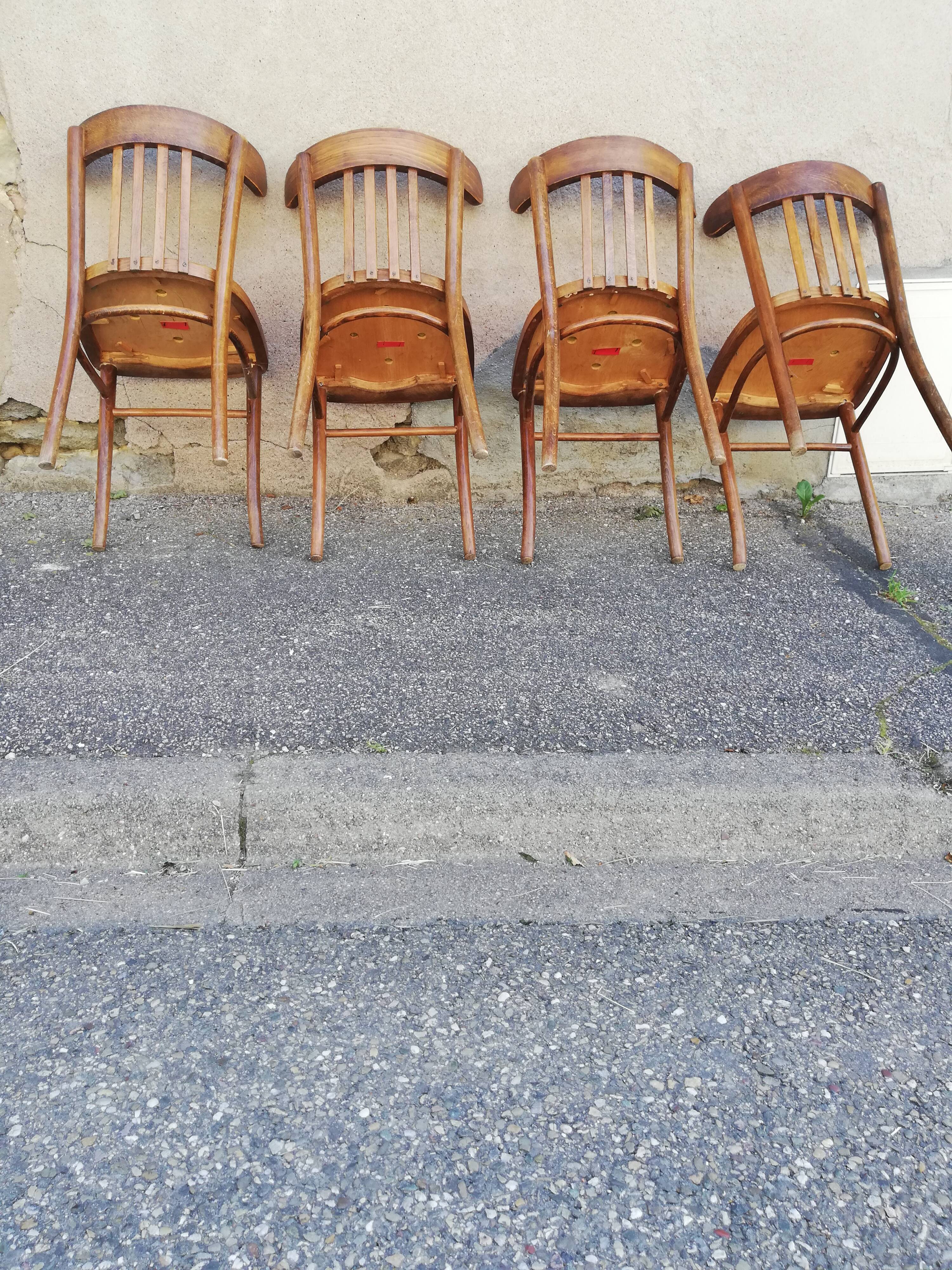 Set of 4 chairs bistro wood and red skai