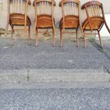 Set of 4 chairs bistro wood and red skai