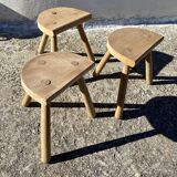 Set of 3 mountain-style half-moon tripod stools